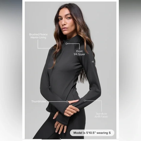 ALO Airlift Winter Warm 1/4 Zip Long Sleeve NWT XS Black Compression Ski Fleece - Picture 2 of 10